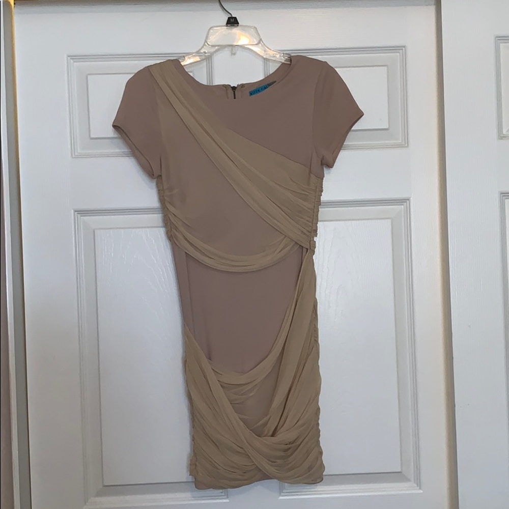 Alice and Olivia- midi beige/ dusty pink dress.